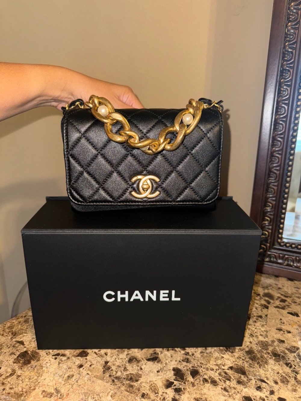 Chanel Black Quilted Mini Shoulder Bag with Gold Chain